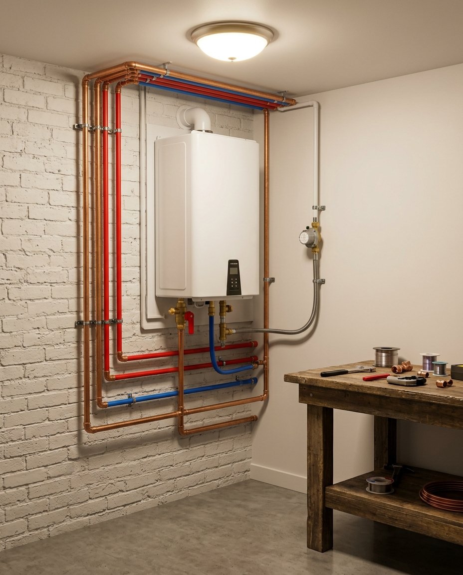 Tankless water heater installed in a New York basement
